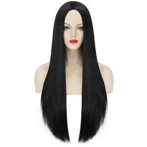 Women Long Black Wig for Gothic Halloween Costume Straight Long Hair